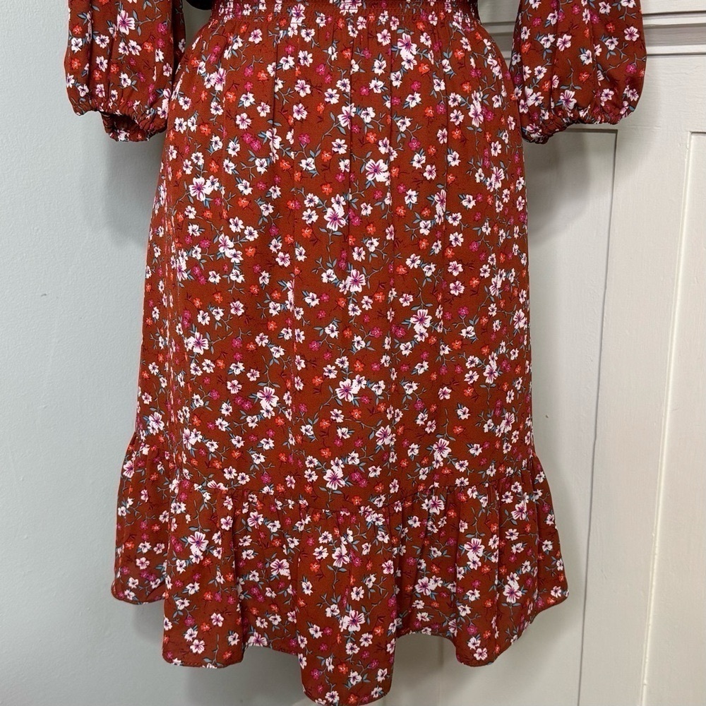 Nanette Lepore Orange Floral Ruffles Fit & Flare Dress Size 10 Medium - Picture 3 of 10